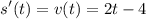 $s'(t)=v(t)=2t-4$