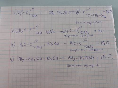 Напищите уравнения всех возможных реакций, которые могут осуществиться между веществами: уксусная ки