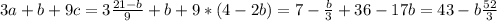 3a+b+9c=3 \frac{21-b}{9} +b+9*(4-2b)=7- \frac{b}{3} +36-17b=43-b \frac{52}{3}