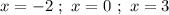 x = -2 \ ; \ x = 0 \ ; \ x = 3