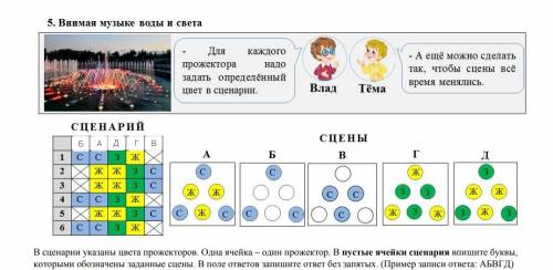 Всценарии указаны цвета прожекторов. одна ячейка - один прожектор