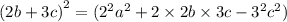 (2b + 3c {)}^{2} = ( {2}^{2} {a}^{2} + 2 \times 2b \times 3c - {3}^{2} {c}^{2})