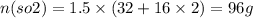 n(so2) = 1.5 \times (32 + 16 \times 2) = 96g