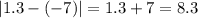 |1.3 - (-7)| = 1.3 + 7 = 8.3