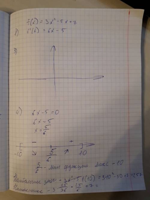 Функция f(x)=3x^2-5x+7 1)пользуясь определением вычислить производную функции 2)написать уравнение к