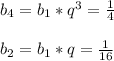 b_4 = b_1*q^3 = \frac{1}{4} \\ \\ b_2 = b_1 * q = \frac{1}{16}