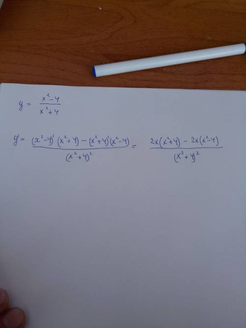 Найти производную функции y=(x^2-4)/( x^2+4)