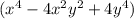 ( x^{4} -4 x^{2} y^{2} +4 y^{4} )