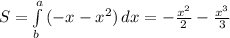 S= \int\limits^a_b {(-x-x^2)} \, dx=- \frac{x^2}{2}- \frac{x^3}{3}