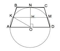 Окружность с диаметром ad = 10 касается меньшего основания вс трапеции авсd и пересекает боковые сто