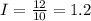 I = \frac{12}{10} = 1.2