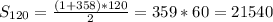 S_{120}= \frac{(1+358)*120}{2} =359*60=21540