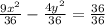 \frac{9x^{2}}{36}-\frac{4y^{2}}{36}=\frac{36}{36}