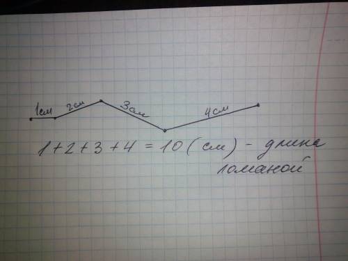 Построй ломаную из 4 звеньев длина пеового звена которой 1 см а каждое следуйщее звено на 1 см длинн