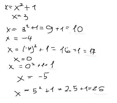 Найдите значение функций: f(x)=x^2+1 при x=3; -4; 0; -5. ! умоляю.