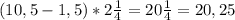 (10,5 - 1,5) * 2\frac{1}{4}=20\frac{1}{4}=20,25