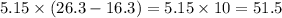 5.15 \times (26.3 - 16.3) = 5.15 \times 10 = 51.5