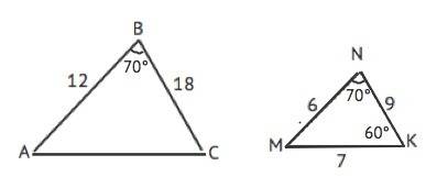 Решите с дано № 2. в ∆авс ав = 12 см, вс = 18 см, ∟в = 700,а в ∆ мnк mn = 6 cм, nк = 9 см, ∟n= 70грп
