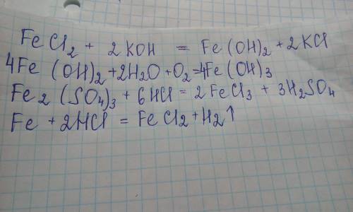 Fecl2 → fe(oh)2 → fe(oh)3 → fe2(so4)3 → fe