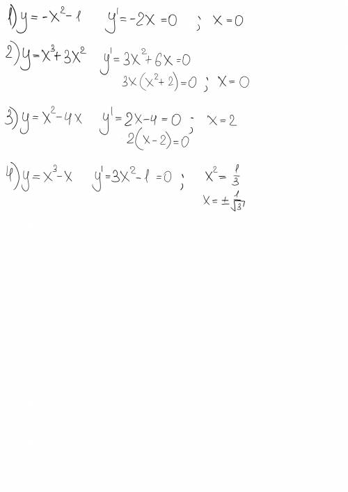 Экстремумы функции y=-x2+1 y=x3+3x2 y=x2-4x y=x3-x найти стационарные точки функции