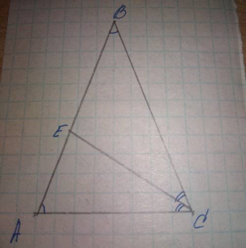 Втреугольнике abc угол a=углуb,ce-биссектриса ,сравните отрезок ae-be с чертежом