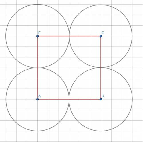 Найти площадь фигуры (между 4мя соприкасающимися кругами с радиусом 3 см)