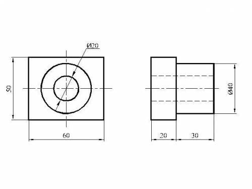Деталь состоит из прямоугольной длина 60 мм ширина 50 мм высота 20мм в центре установили цилиндр диа
