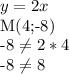 y=2x &#10;&#10;M(4;-8)&#10;&#10;-8 \neq2*4&#10;&#10;-8 \neq 8&#10;&#10;