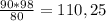 \frac{90*98}{80} = 110,25