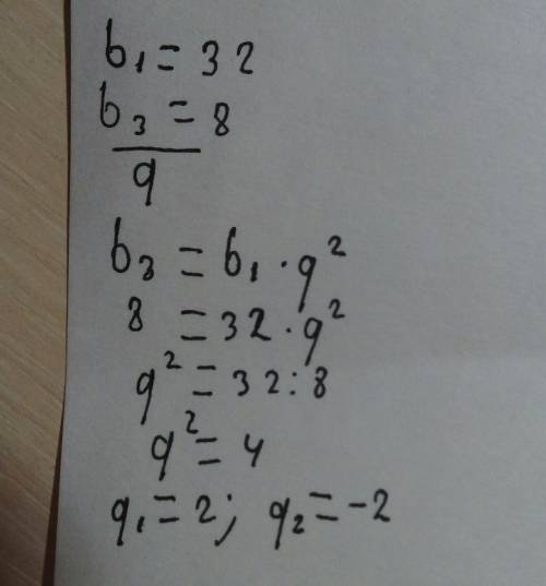 Впрогрессии в1=32, в3=8 найдите знаменатель.