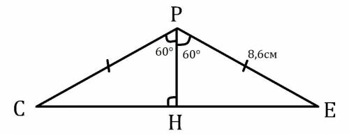 Втреугольнике сре известно, что ср = ре = 8,6 см, угол сре равен 120°. найти расстояние от вершины р