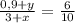 \frac{0,9 + y}{3 + x} = \frac{6}{10}