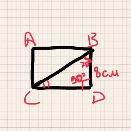 Одна из сторон прямоугольника равна 8 см,а градусная мера угла,образованного этой стороной и диагона