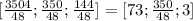 [\frac{3504}{48} ; \frac{350}{48} ; \frac{144}{48}] = [73 ; \frac{350}{48} ; 3]