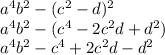 a {}^{4} b {}^{2} - (c {}^{2} - d) {}^{2} \\ a {}^{4} b {}^{2} - (c {}^{4} - 2 {c}^{2} d + {d}^{2} ) \\ a {}^{4} {b}^{2} - {c}^{4} + 2 {c}^{2} d - {d}^{2}