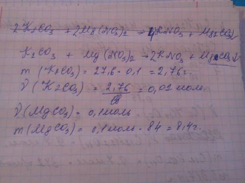 Краствору карбоната калия массой 27‚6 г и массовой долей 10% прилили избыток раствора нитрита магния