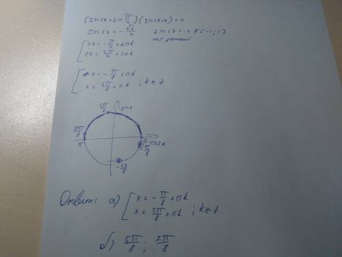 Решить уравнение и найти корни принадлежащие промежутку [0; π] , ! (sin2x+sin π/4)(sin2x+4)=0