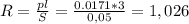 R= \frac{pl}{S} = \frac{0.0171 * 3}{0,05} = 1,026