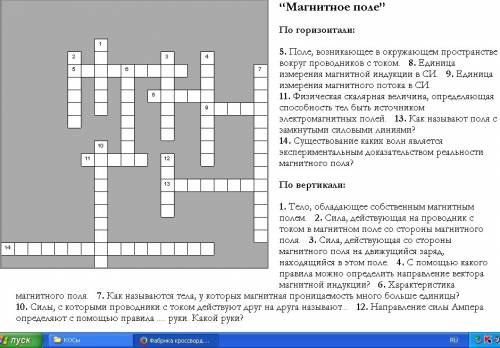 Кросворд из 10 слов на тему магнитное поле. плез как нибудь по детский что ли