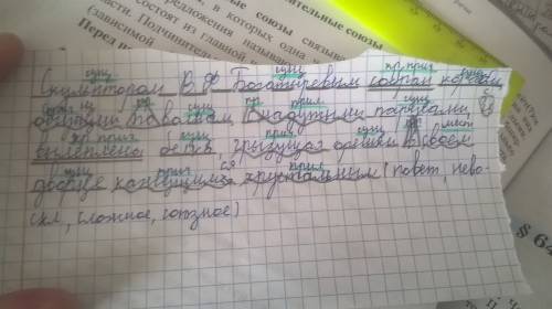 Нужно разобрать предложение скульптором в.ф. богатыревым собран корабль, бегущий по волнам с надутым