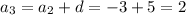 a_{3}=a_{2}+d=-3+5=2