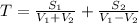 T= \frac{ S_{1} }{ V_{1}+V_{2} }+ \frac{ S_{2} }{ V_{1}- V_{2} }