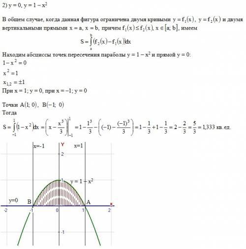 Найти площади фигур, ограниченных линиями 1)y=9-x^2, x=0, y=0, x=-2 2)y=0, y=1-x^2