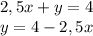 2,5x+y=4 \\ y=4-2,5x