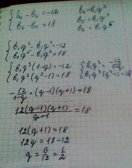 100 найдите сумму пяти первых членов прогрессии (bn) если b4-b5=-12, b6-b4=18