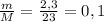 \frac{m}{M}= \frac{2,3}{23}=0,1