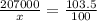 \frac{207000}{x} = \frac{103.5}{100}