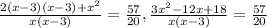 \frac{2(x-3)(x-3)+x^{2}}{x(x-3) } = \frac{57}{20} , \frac{3x^{2} -12x+18}{x(x-3)} = \frac{57}{20}