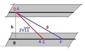 Отрезки ас и df упираются концами в две параллельные плоскости . ас = 2 корня из 11 см . df = 8 см .