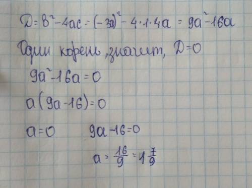 При каком параметре a уравнение x2−3ax+4a=0 имеет один корень? в ответ запишите наименьшее значение